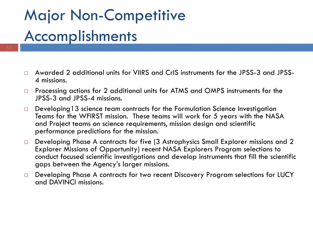 major non competitive accomplishments