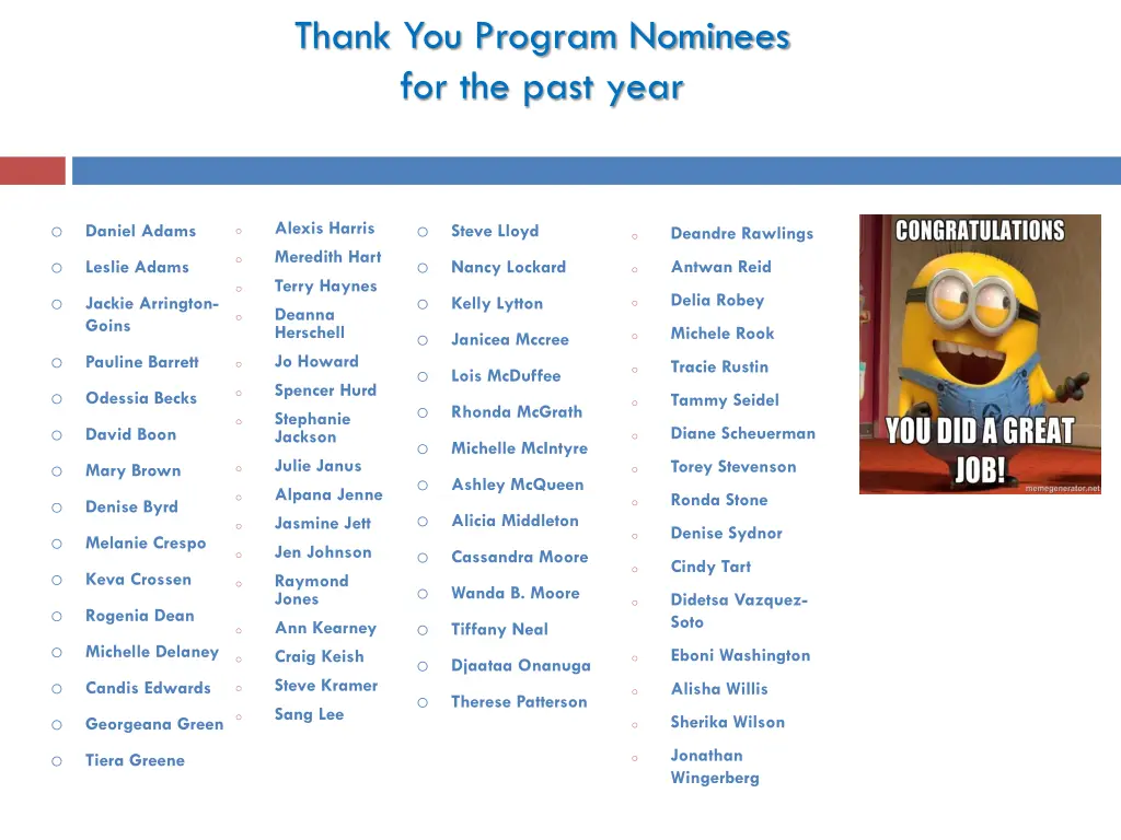 thank you program nominees for the past year