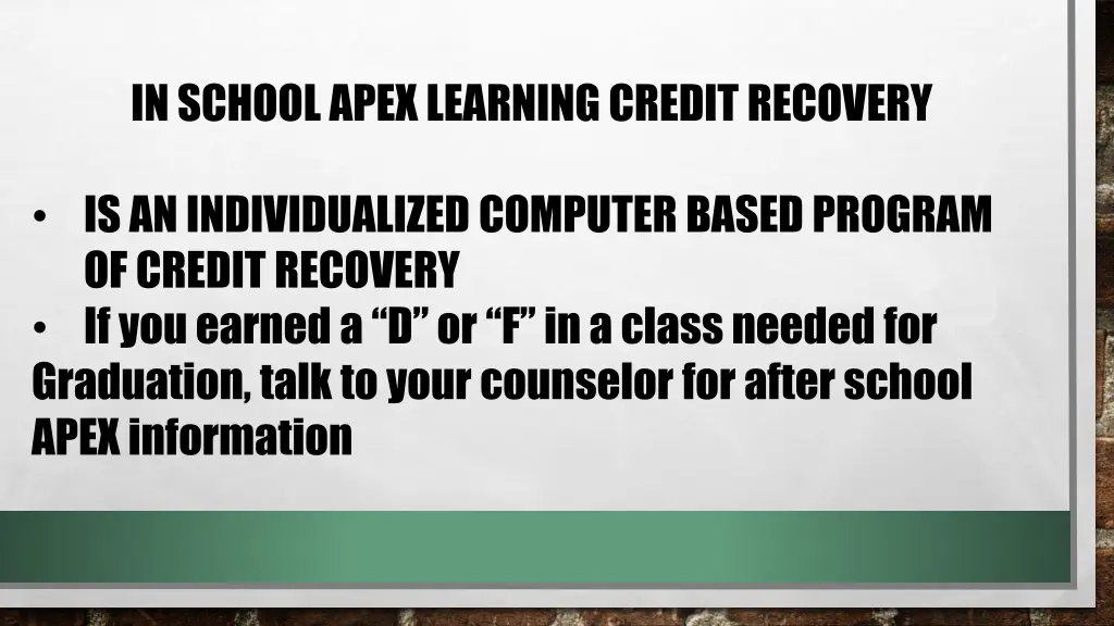 in school apex learning credit recovery
