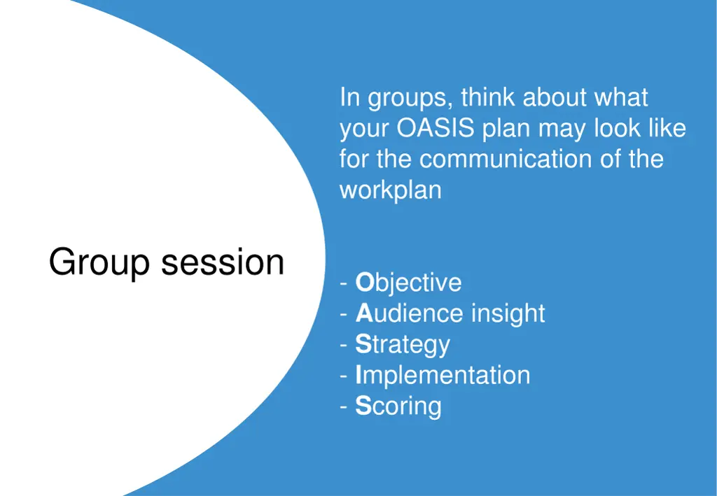 in groups think about what your oasis plan