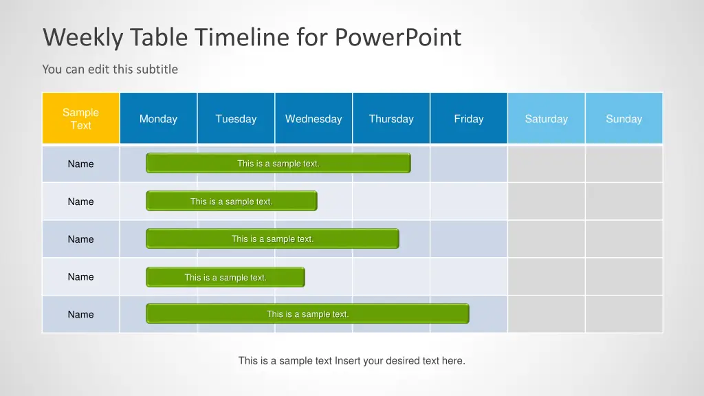 weekly table timeline for powerpoint