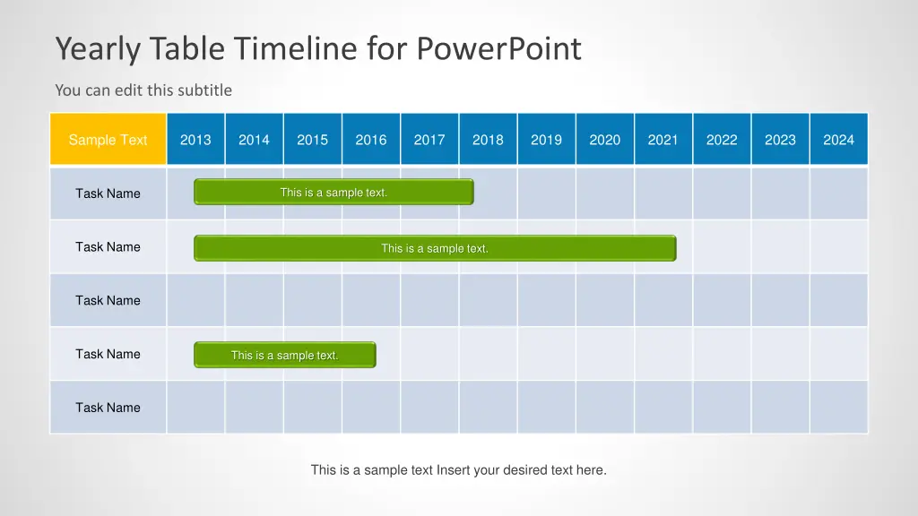 yearly table timeline for powerpoint