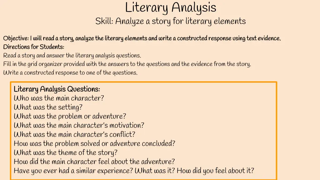 literary analysis skill analyze a story