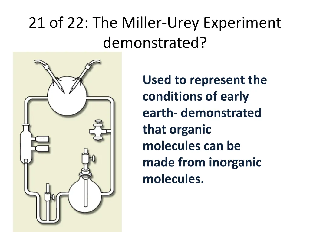 21 of 22 the miller urey experiment demonstrated
