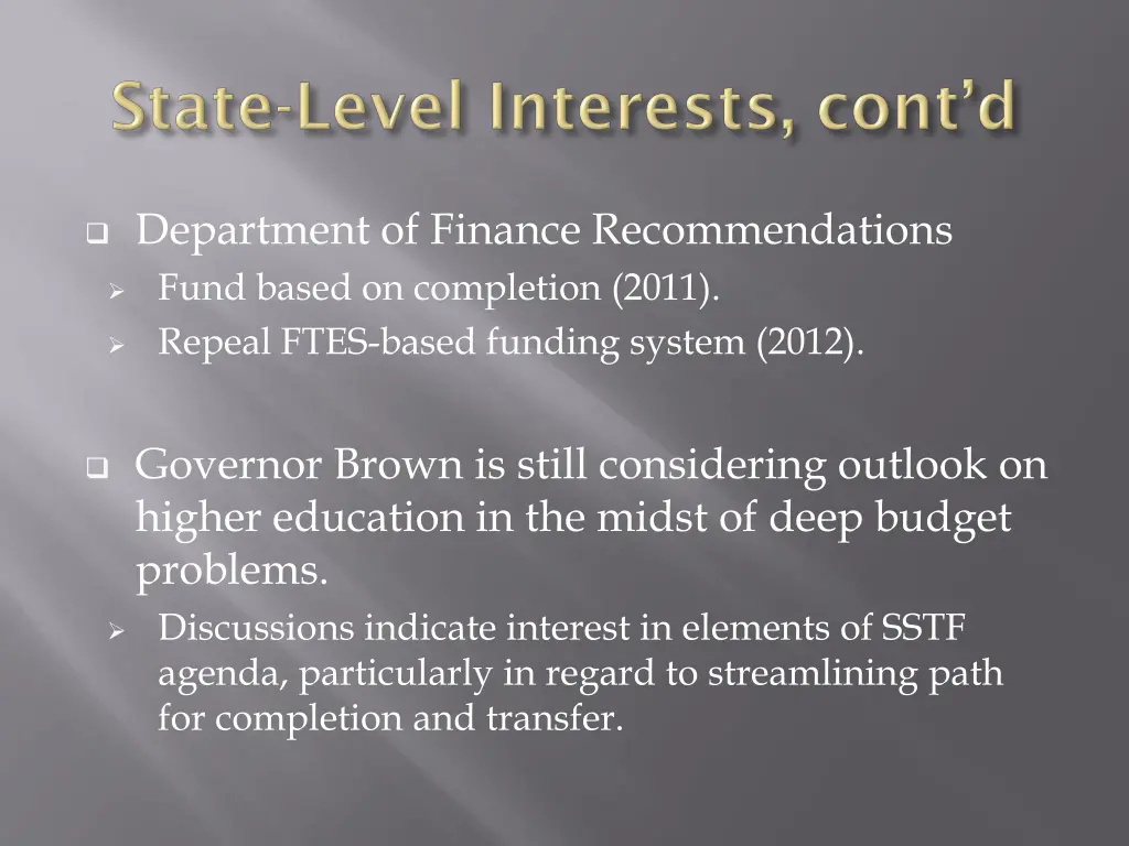 department of finance recommendations fund based