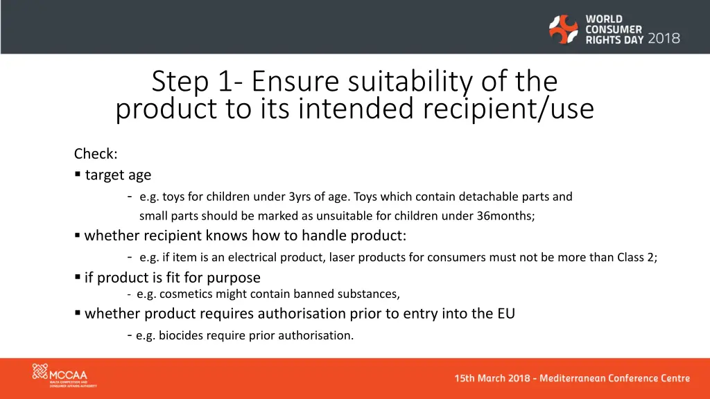 step 1 ensure suitability of the product
