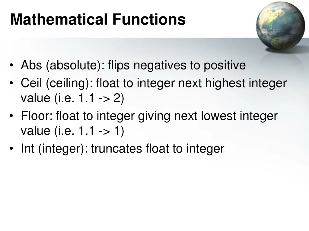 mathematical functions
