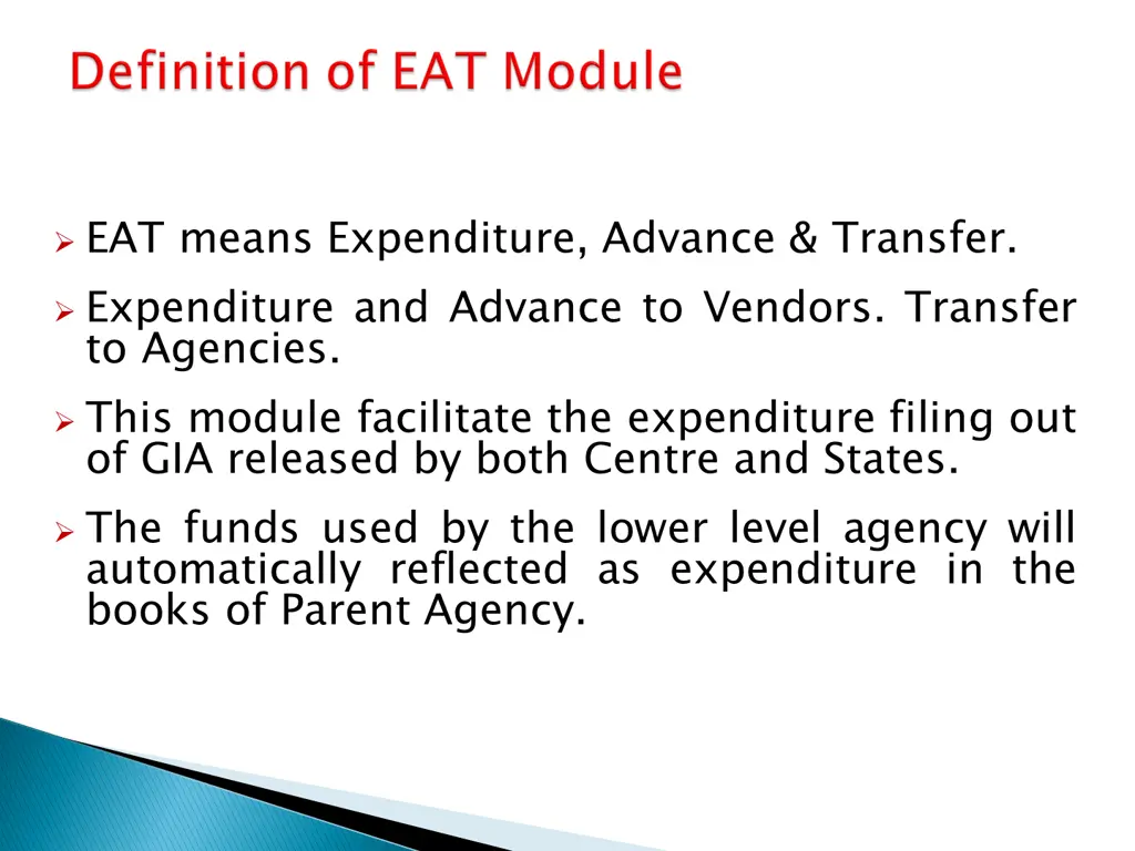 eat means expenditure advance transfer