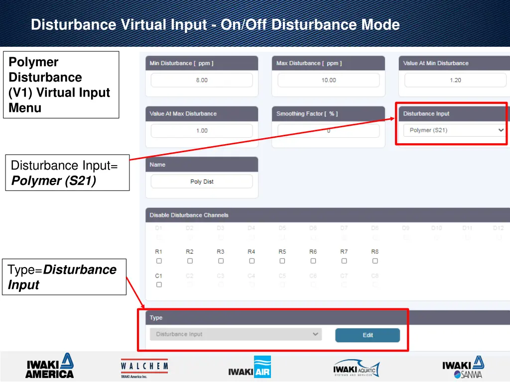 disturbance virtual input on off disturbance mode 2