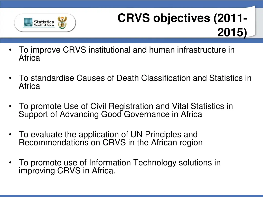 crvs objectives 2011