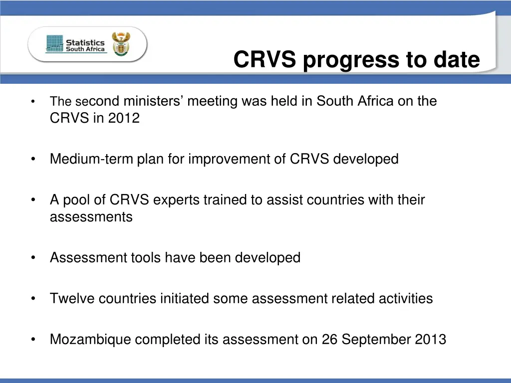 crvs progress to date