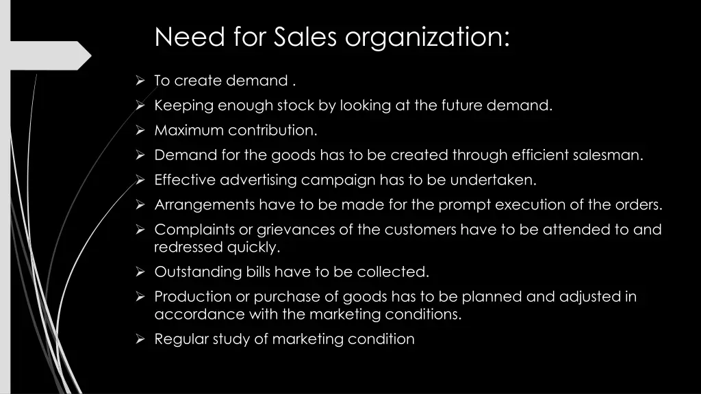 need for sales organization