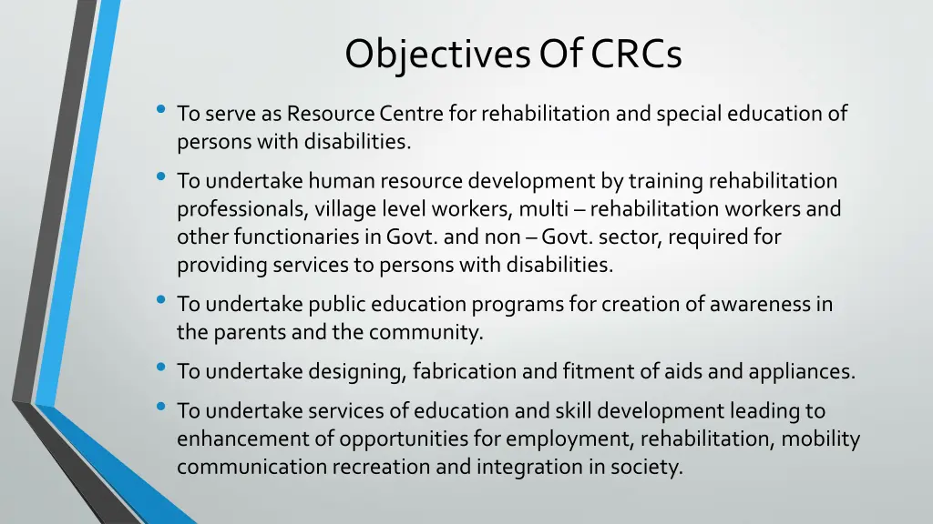 objectives of crcs