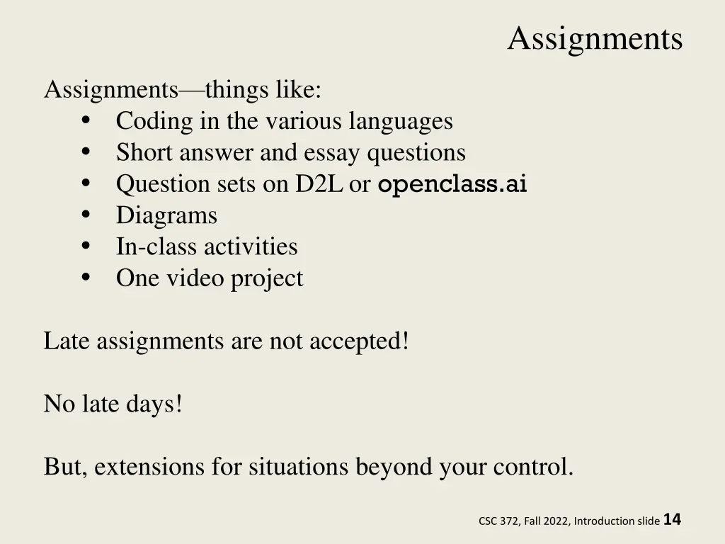 assignments