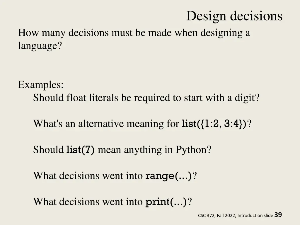 design decisions