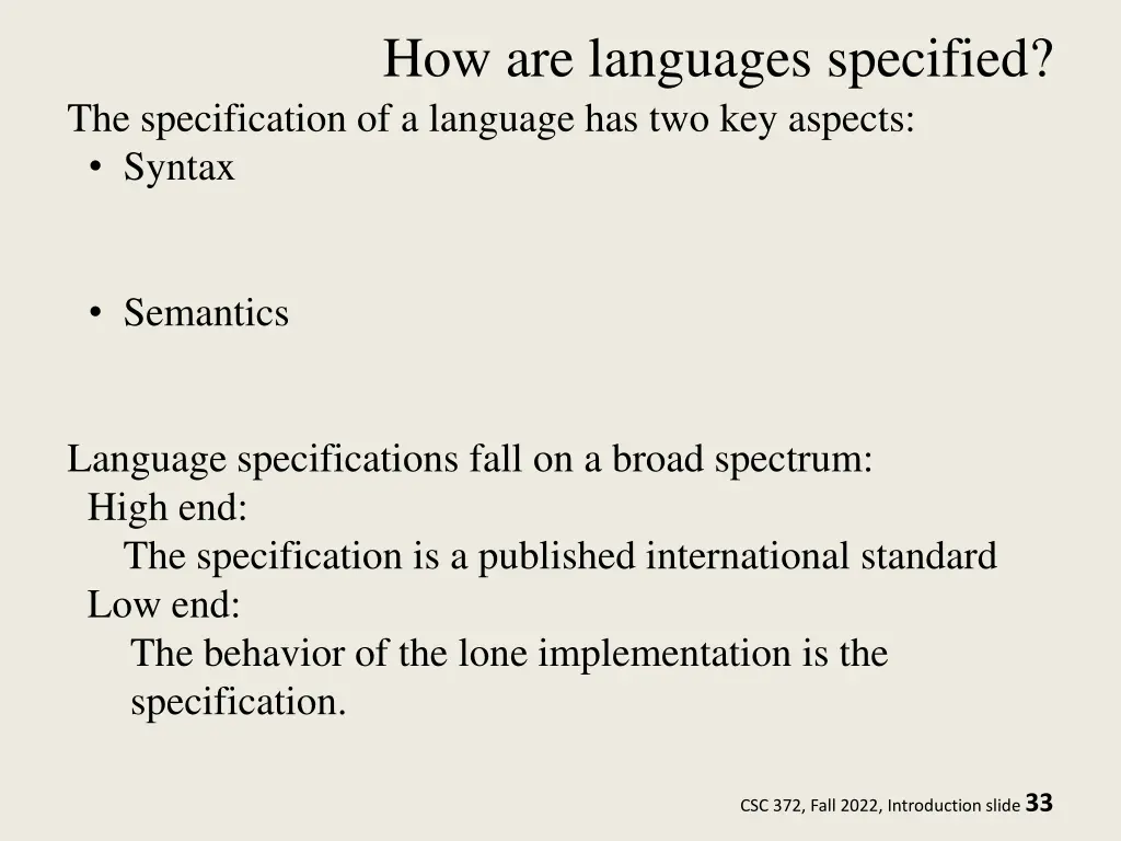 how are languages specified the specification