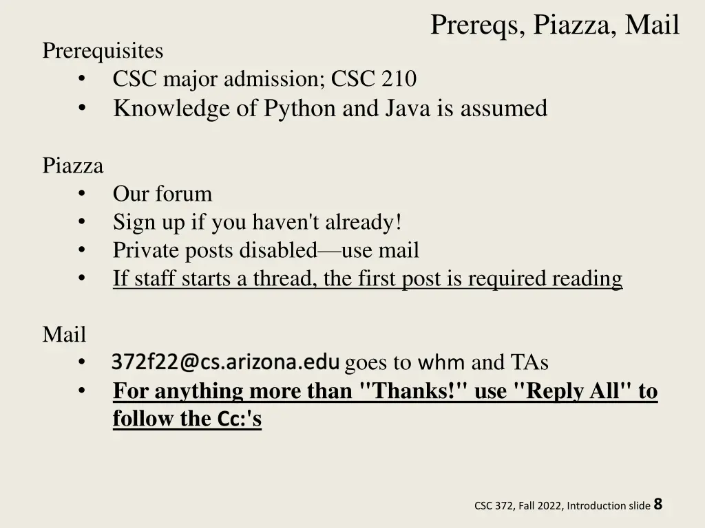 prereqs piazza mail