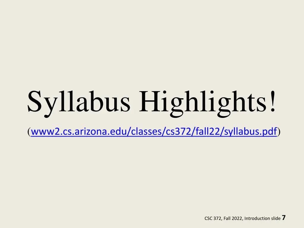 syllabus highlights www2 cs arizona edu classes