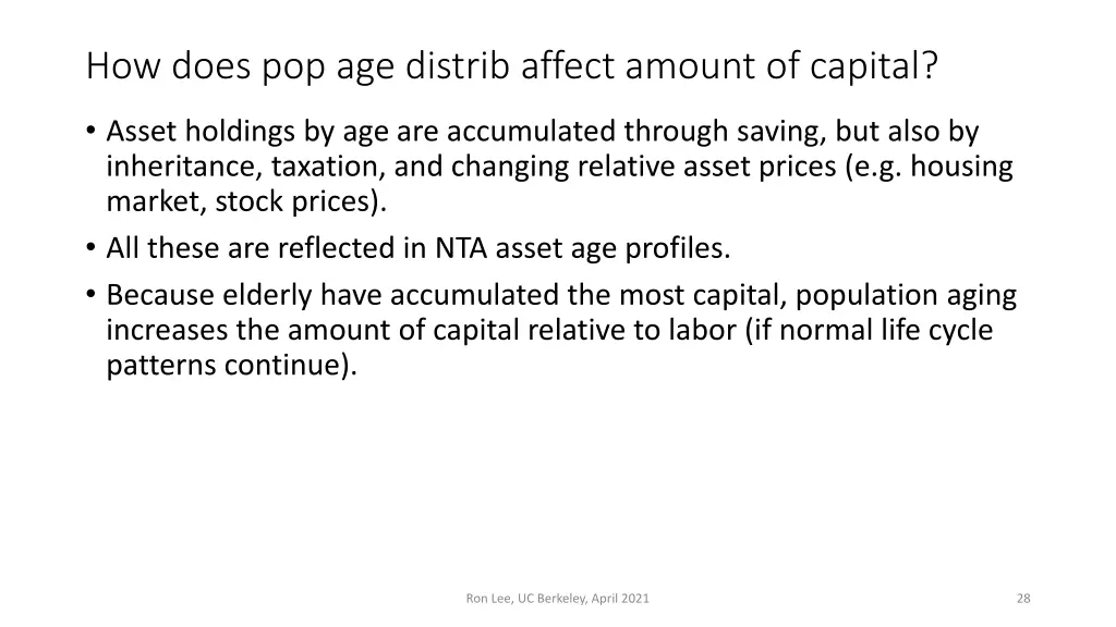 how does pop age distrib affect amount of capital