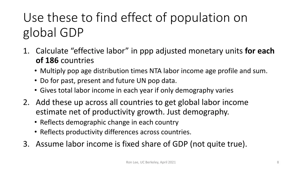 use these to find effect of population on global