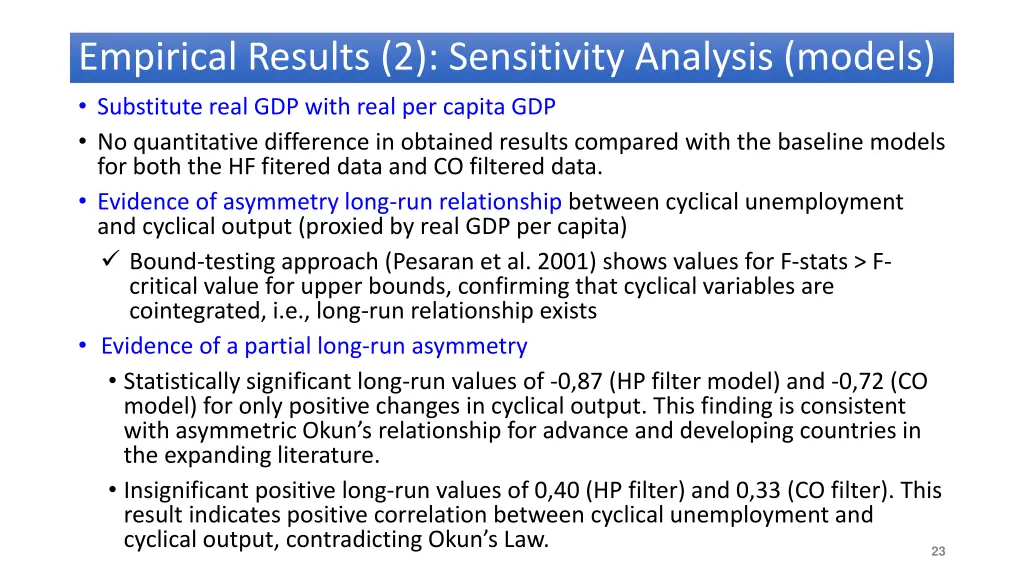 empirical results 2 sensitivity analysis models