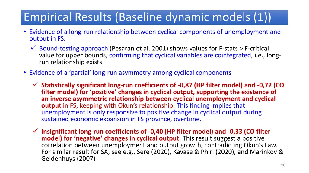 empirical results baseline dynamic models