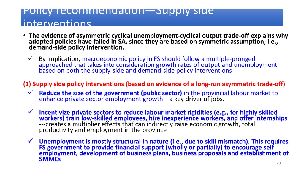 policy recommendation supply side interventions