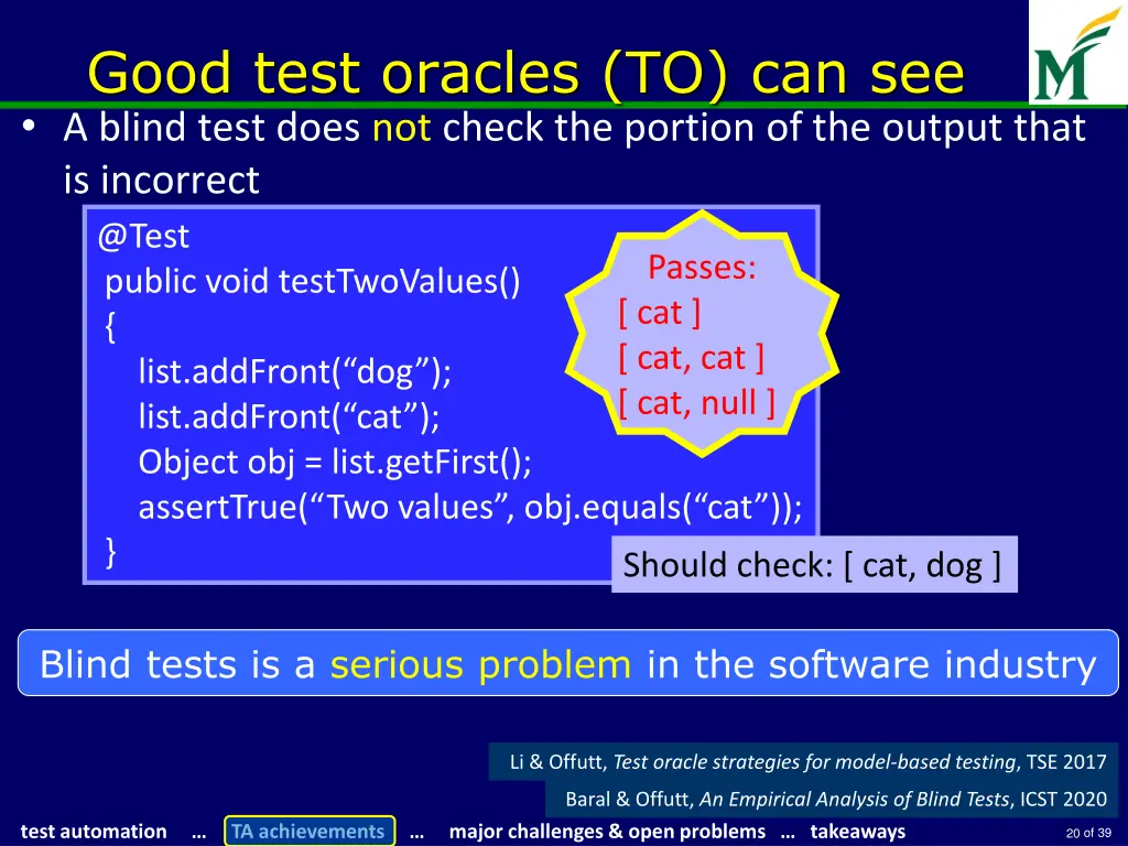 good test oracles to can see a blind test does