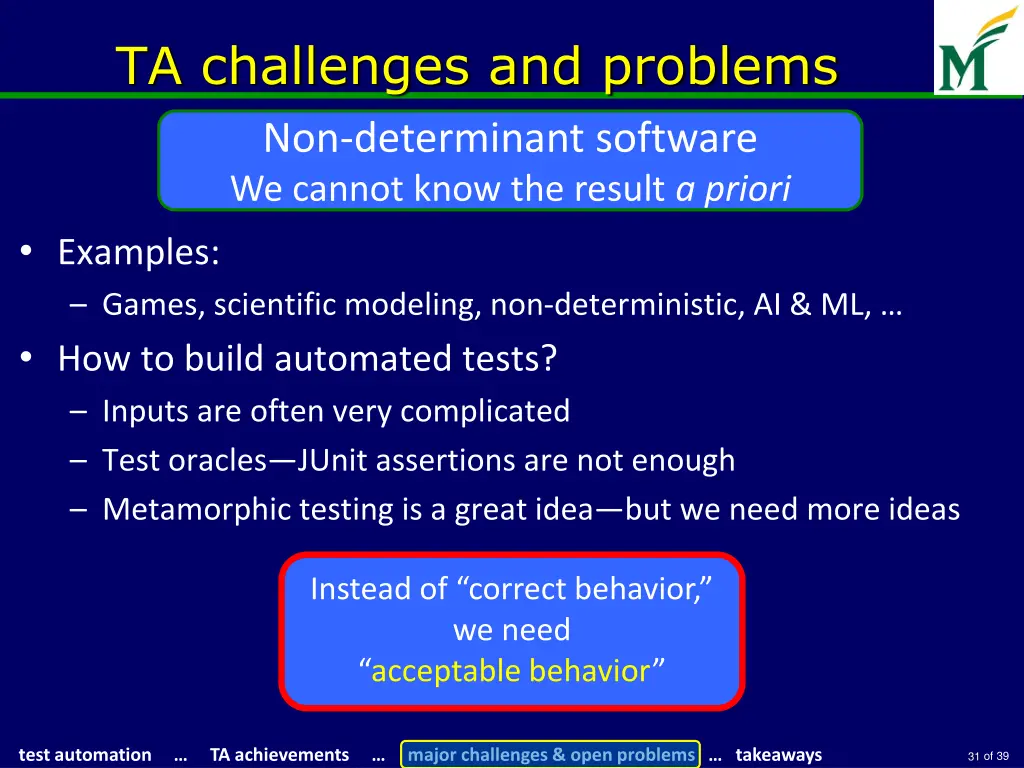 ta challenges and problems non determinant