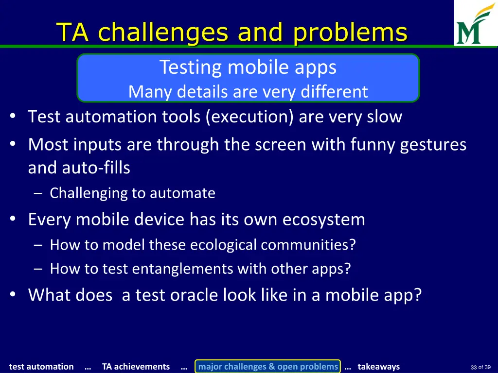 ta challenges and problems testing mobile apps