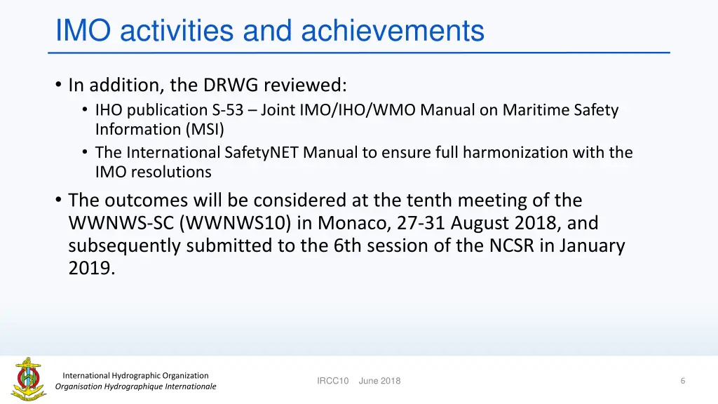 imo activities and achievements 2