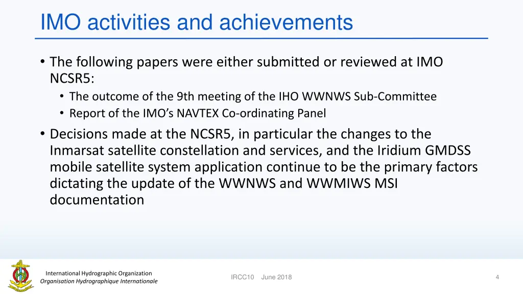 imo activities and achievements