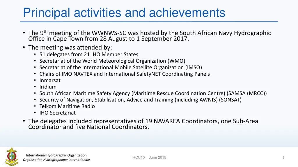 principal activities and achievements 1