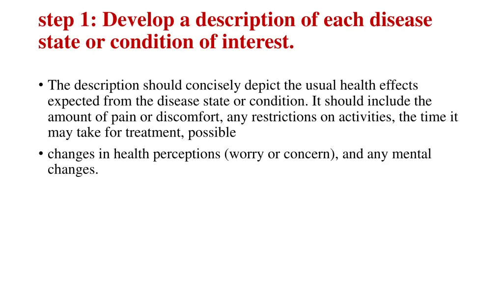 step 1 develop a description of each disease