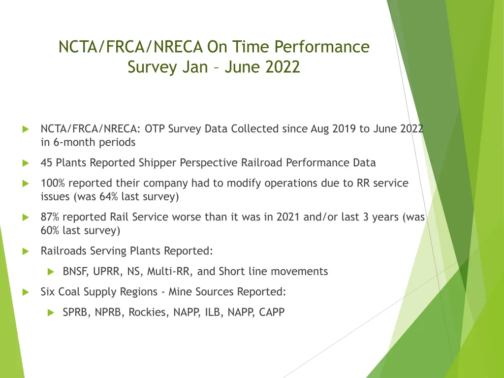 ncta frca nreca on time performance survey