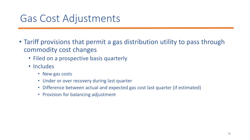 gas cost adjustments