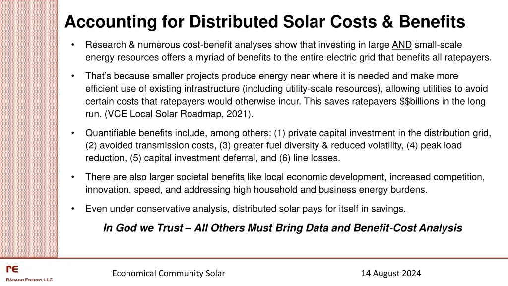 accounting for distributed solar costs benefits