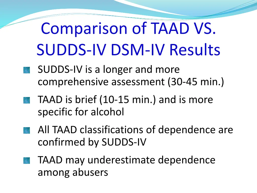 comparison of taad vs sudds iv dsm iv results