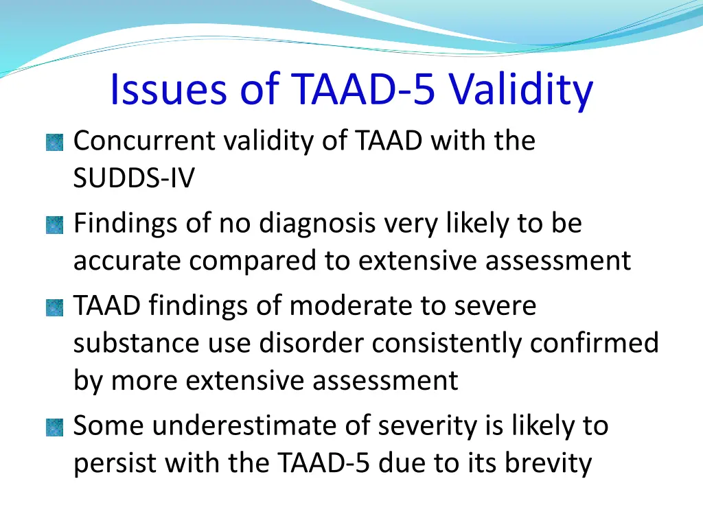 issues of taad 5 validity concurrent validity