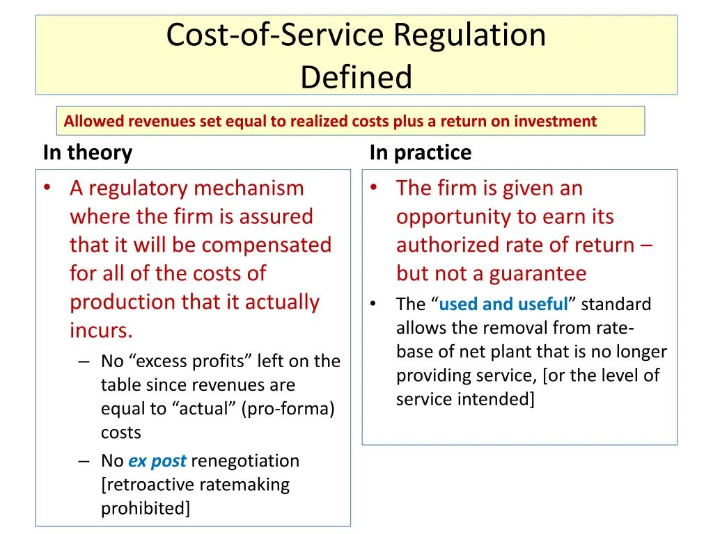 cost of service regulation defined