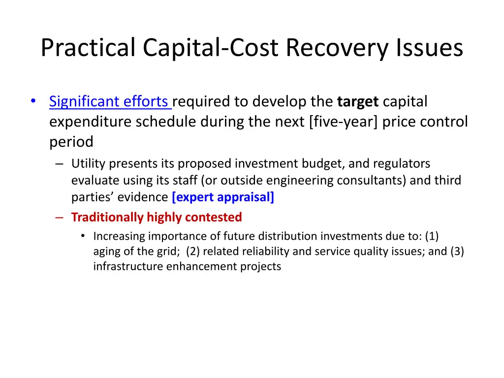 practical capital cost recovery issues
