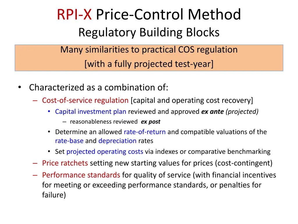 rpi x price control method regulatory building