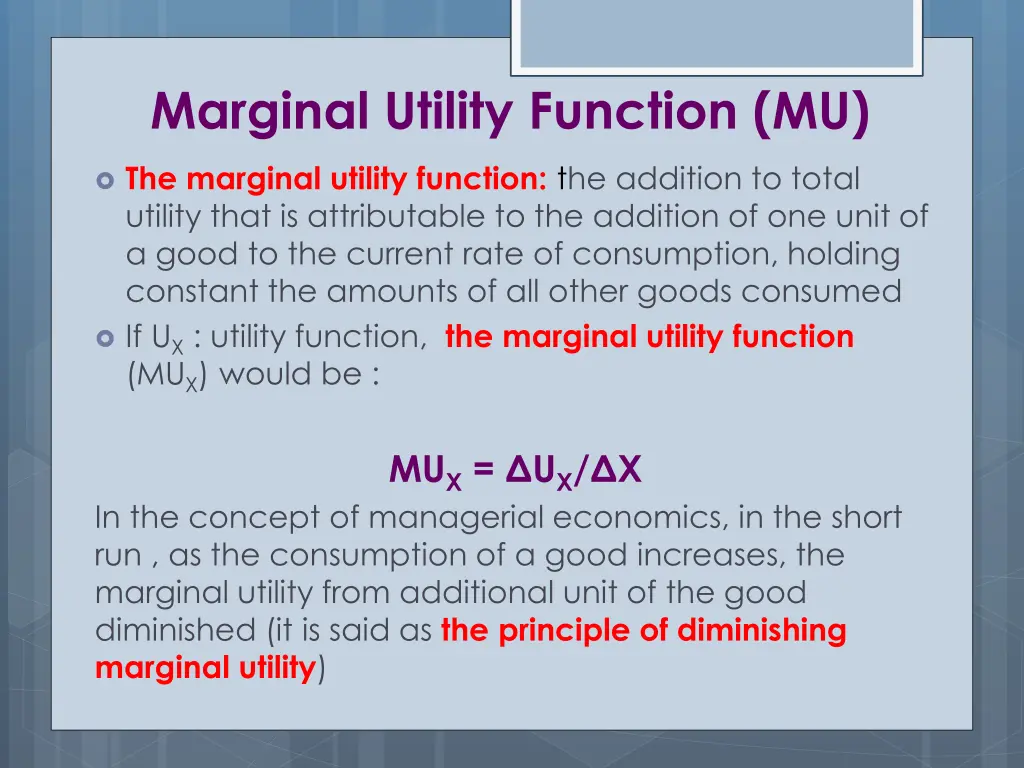 marginal utility function mu
