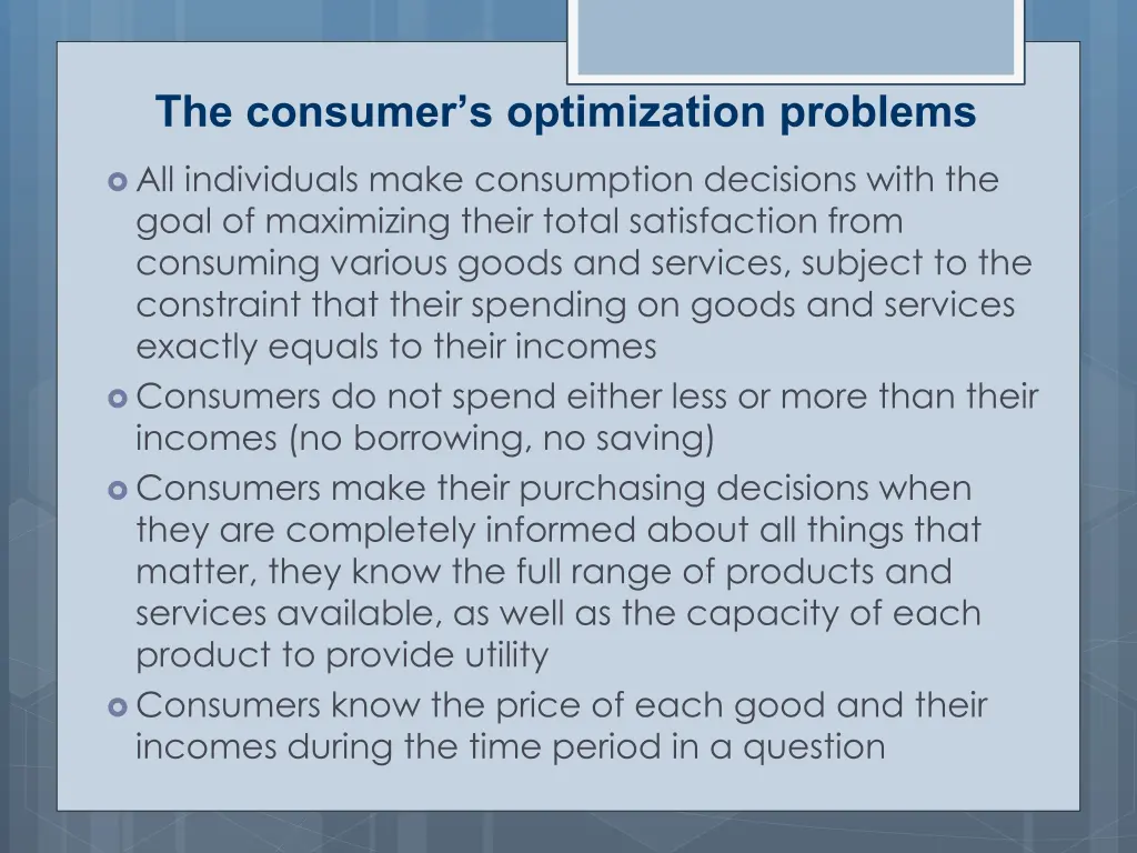 the consumer s optimization problems