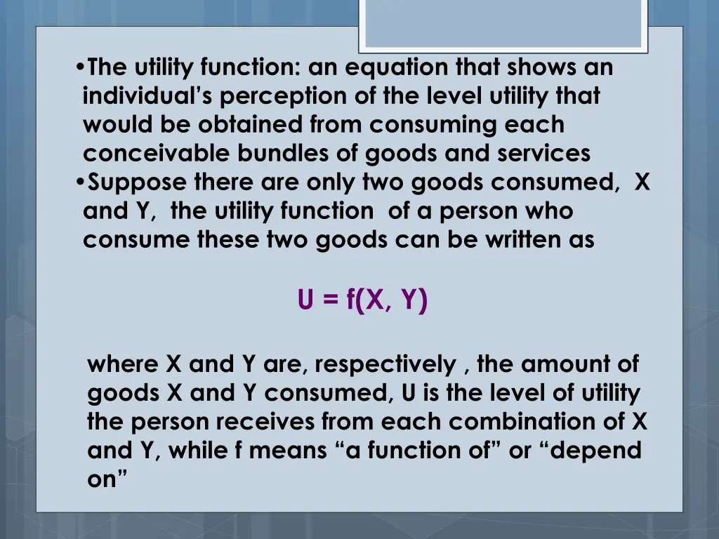 the utility function an equation that shows