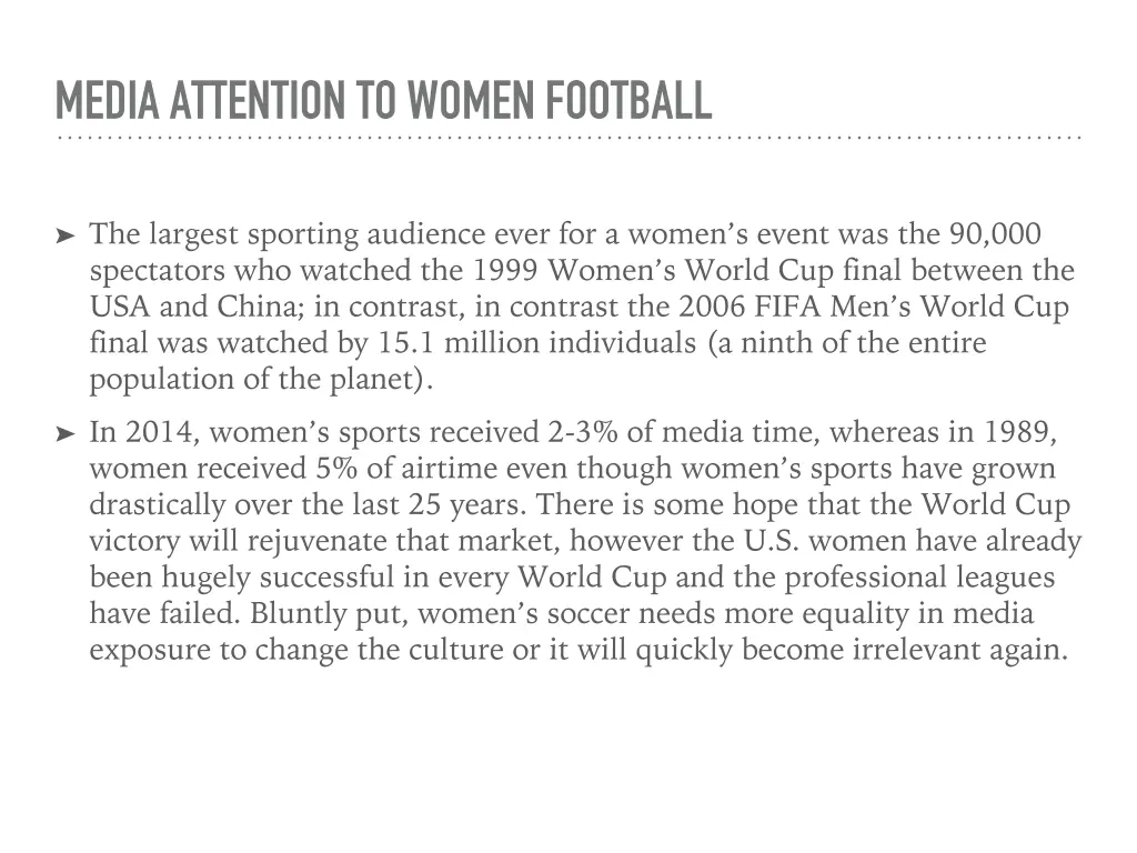 media attention to women football