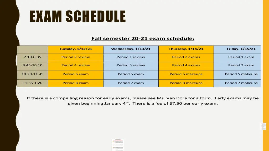 exam schedule