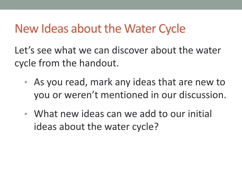 new ideas about the water cycle