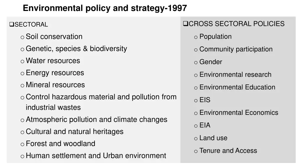 environmental policy and strategy 1997
