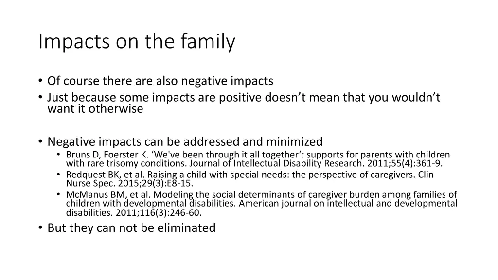 impacts on the family